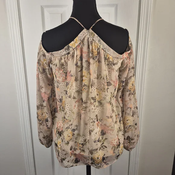 Boho Chic Floral Tunic Blouse | Crisscross Halter Neck |Detail Off Shoulder SZ S - Picture 3 of 7